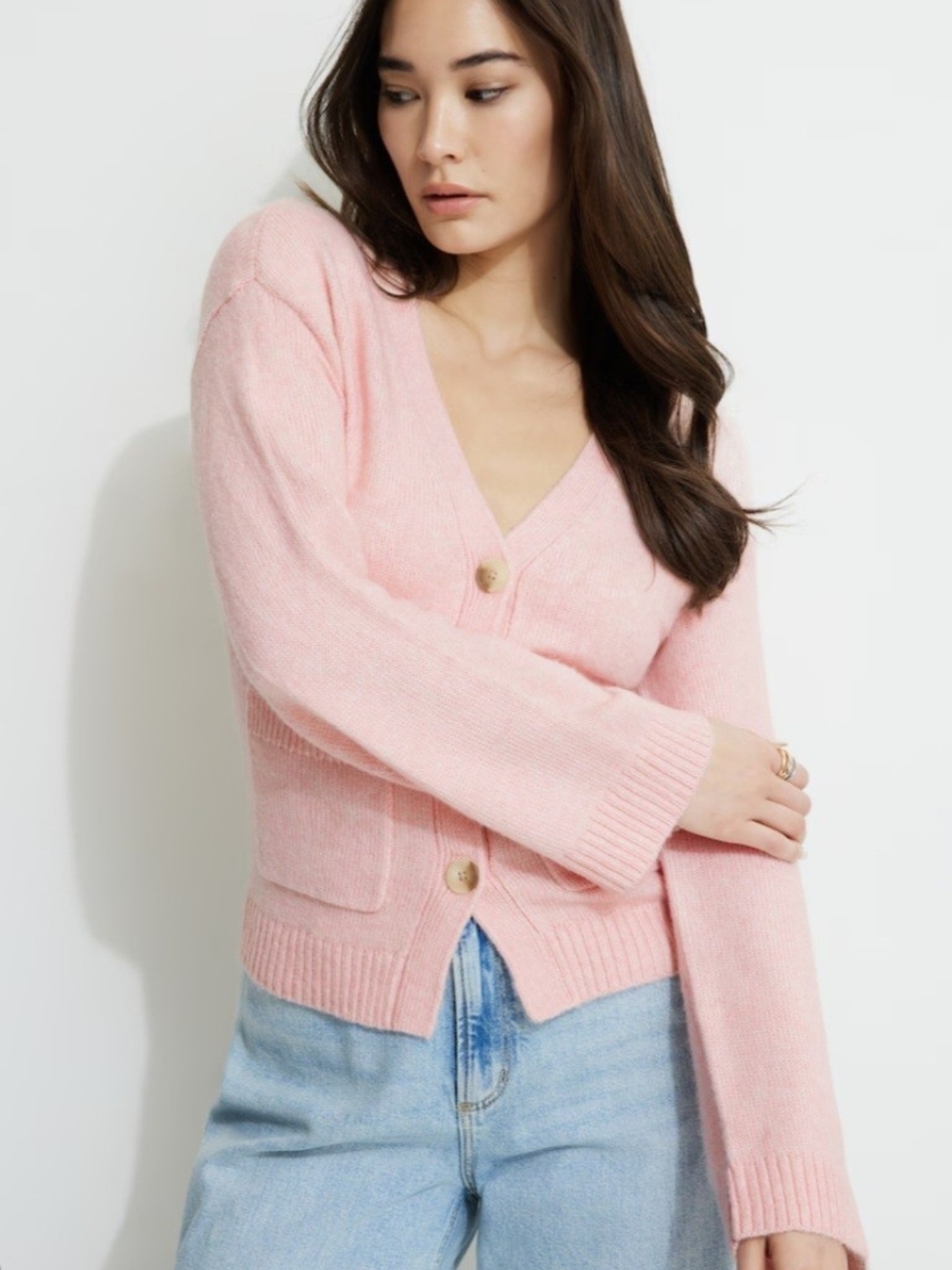 Dynamite Light Pink V-Neck Button Cardigan